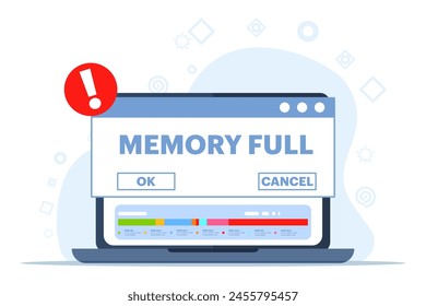 Full Folder Concept. Clean the memory or storage of your phone or computer. Full memory space notification. Modern flat cartoon style. Vector illustration on white background.