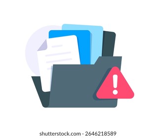 Full folder with overflowing documents illustration. Storage full concept with paper files coming out of file folder