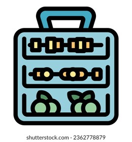 Full food box icon outline vector. Lunch meal. Snack break color flat