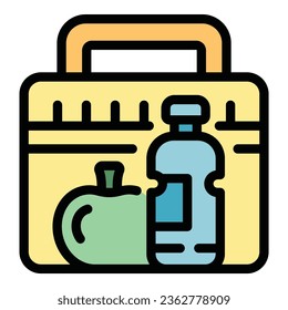 Full food box icon outline vector. School meal. Container snack color flat