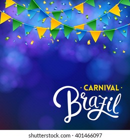 Full frame square with Carnival Brazil text over obscured purple gradient background and additional copy space