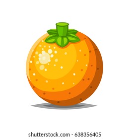 Full fresh orange pear with green leaf icon isolated on white for food art