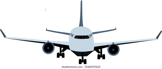 Full Frontal view of an Aeroplane, Aircraft on a clear background, free hand vector drawing