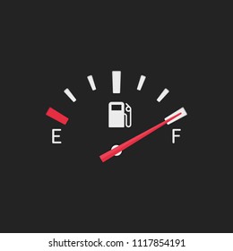 Full fuel gauge icon. Gasoline indicator in flat style. Full tank manometer. Fuel indicator isolated on black background. Vector illustration EPS 10.
 - Shutterstock ID 1117854191