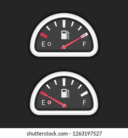 Full fuel gauge icon. Gasoline indicator in flat style. Full tank manometer. Fuel indicator isolated on black background. Vector illustration EPS 10.