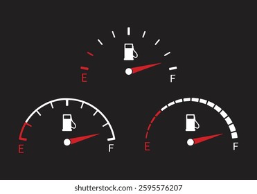 Full fuel gauge icon. Gasoline indicator in flat style. Full tank manometer. Fuel indicator isolated on black background. Vector illustration