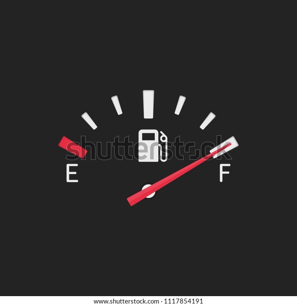 Full fuel gauge icon. Gasoline
indicator in flat style. Full tank manometer. Fuel indicator
isolated on black background. Vector illustration EPS
10.
