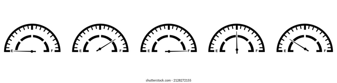 ilustración vectorial del conjunto de iconos de los indicadores de combustible completo,Equipo del panel automático del salpicadero diferente con la flecha Tanque de gas