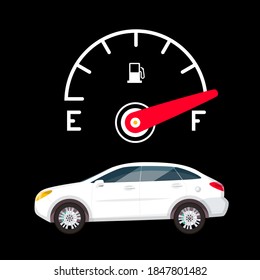 Full Fuel Gauge and White Car on Dark Background - Vector