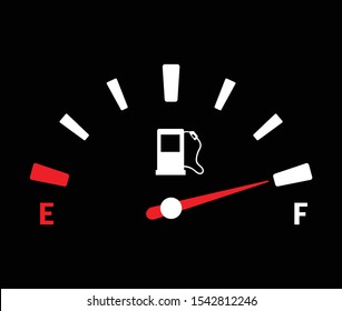Full fuel indicator isolated on black background. Gas tank gauge. Oil level tank bar meter. Vector illustration flat design.