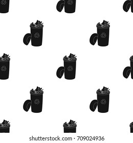 A full garbage can with waste. Rubbish and Ecology single icon in black style vector symbol stock illustration web.