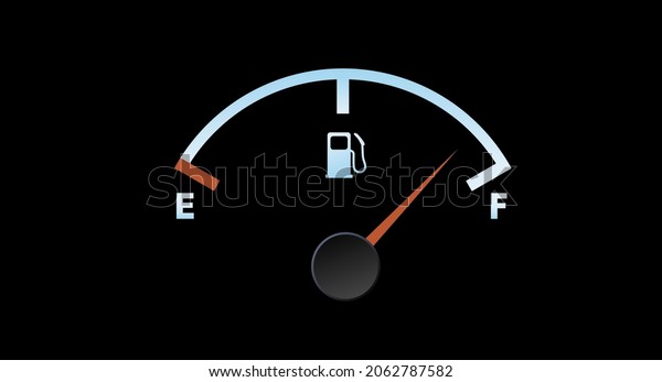 Full gas meter, petrol meter, in blue on a\
black background.
