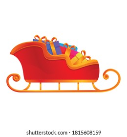 Full gift box sleigh icon. Cartoon of full gift box sleigh vector icon for web design isolated on white background