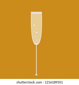 Full glass of champagne. Champagne glass. Champagne with bubbles.