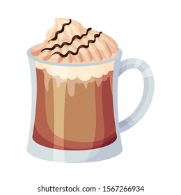 Full Glass of Coffee with Creamy Chocolate Topping Vector Object