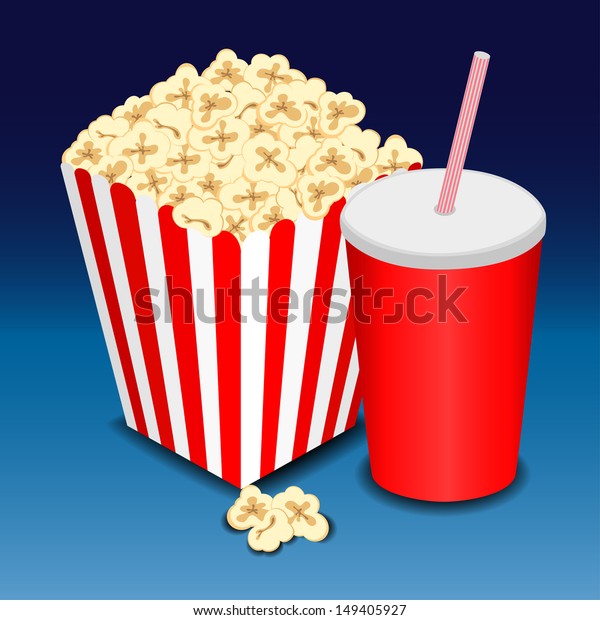 Full Glass Drink Popcorn Vector Illustration Stock Vector Royalty Free 149405927 8799