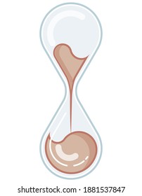 Full glass hourglass in linear flat style. Clock with flowing sand.