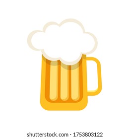 Full Glass Mug of Beer on white background. Stock Vector illustration.