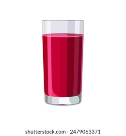 Vaso lleno de jugo rosa aislado sobre fondo blanco. Ilustración vectorial en estilo plano con bebida. Clipart para tarjeta, Anuncio, flyer, diseño de póster