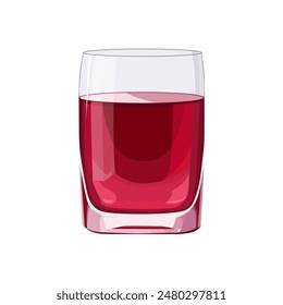 Vaso lleno de jugo rosa aislado sobre fondo blanco. Ilustración vectorial en estilo plano con bebida. Clipart para tarjeta, Anuncio, flyer, diseño de póster