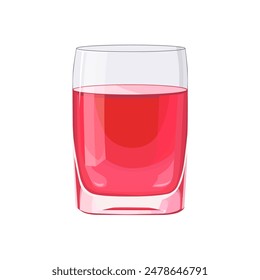 Vaso lleno de jugo rojo rosa aislado sobre fondo blanco. Ilustración vectorial en estilo plano con bebida. Clipart para tarjeta, Anuncio, flyer, diseño de póster