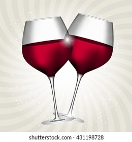 Full Glass of Red Wine on Swirl Background Vector Illustration EPS10