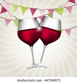Full Glass of Red Wine on Swirl Background Vector Illustration EPS10