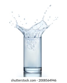 Full glass of water with a splash. Vector illustration