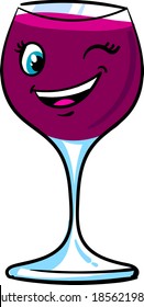 Full glass of wine winking, illustration, vector on white background