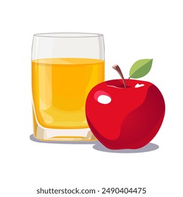 Full glass of yellow freshly and healthy squeezed apple juice isolated on white background. Vector illustration in flat style with dietary drink. Summer clipart for card, banner, flyer, poster design