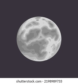 Full gray Moon on dark sky. Scary cartoon planet. Vector Halloween illustration