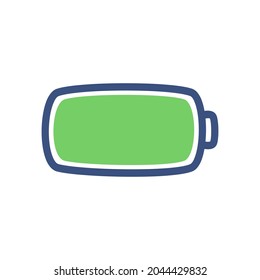 Símbolo de batería verde. Signo de zona de energía de área completa. Potencia máxima para la batería del teléfono móvil. Icono vectorial de dibujos animados.