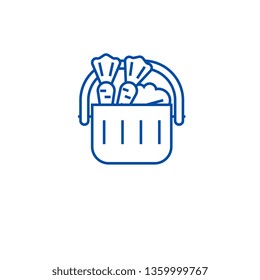 Full grocery supermarket cart line icon concept. Full grocery supermarket cart flat  vector symbol, sign, outline illustration.