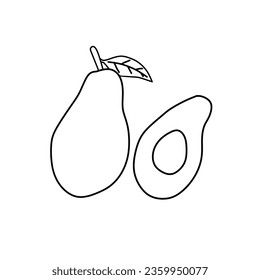 Full and half avocado icon outline symbol. Simple fruit vector icon.