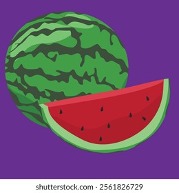 full and half watermelon flat design fresh fruit