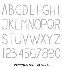 Full hand drawn vector alphabet with numbers. The vector Roman alphabet for ui, web games, tablets, wallpapers, and patterns.
