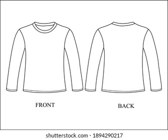 Full Hand T-shirt Flat Sketch and Outline in vector from