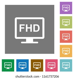 Full HD display flat icons on simple color square backgrounds