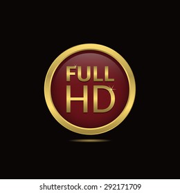 Full HD icon with golden frame, technology concept
