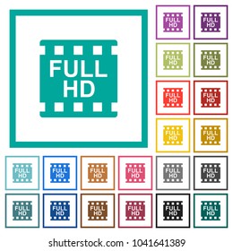 Full HD movie format flat color icons with quadrant frames on white background