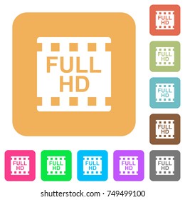Full HD movie format flat icons on rounded square vivid color backgrounds.