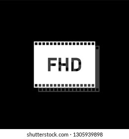 Full hd. White flat simple icon with shadow