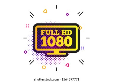 Full hd widescreen tv sign icon. Halftone dots pattern. 1080p symbol. Classic flat widescreen icon. Vector