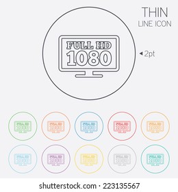 Full hd widescreen tv sign icon. 1080p symbol. Thin line circle web icons with outline. Vector