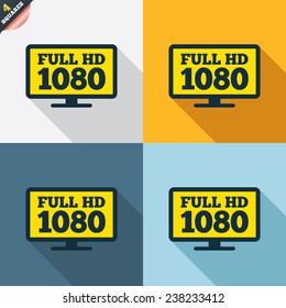 Full hd widescreen tv sign icon. 1080p symbol. Four squares. Colored Flat design buttons. Vector
