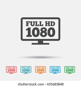 Full hd widescreen tv sign icon. 1080p symbol. Graphic element on white background. Colour clean flat full hd icons. Vector