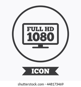 Full hd widescreen tv sign icon. 1080p symbol. Graphic design element. Flat symbol in circle button. Vector