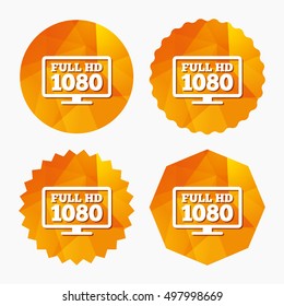 Full hd widescreen tv sign icon. 1080p symbol. Triangular low poly buttons with flat icon. Vector