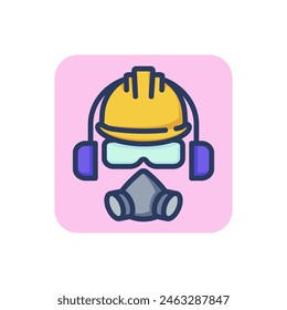 Icono de línea de conjunto de protección total. Gafas, respirador, signo de contorno de oreja. Concepto de seguridad y protección laboral. Ilustración vectorial para Diseños web y App