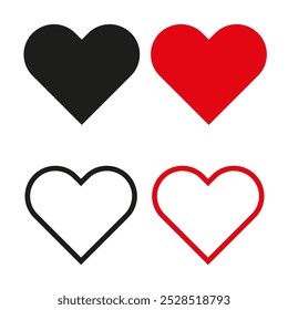 Full heart and in line. Heart in different colors. Flat style for graphic and web design. EPS 10.